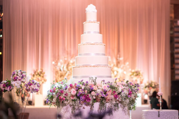 Wedding cake in wedding hall